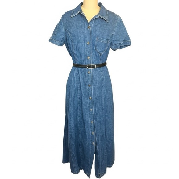 90s Y2K Whimsigoth Grunge Soft Alt Denim Jean Dress Midi VTG‎ Cottagecore Sz 13 - Picture 1 of 6